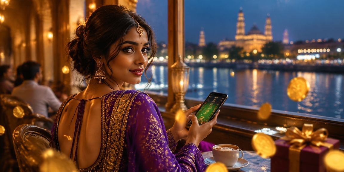 Indian player enjoying Baccarat game with casino ambiance